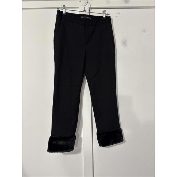 Zara Pants - Zara Black Faux Fur Hem Crop Pants Women Size XS